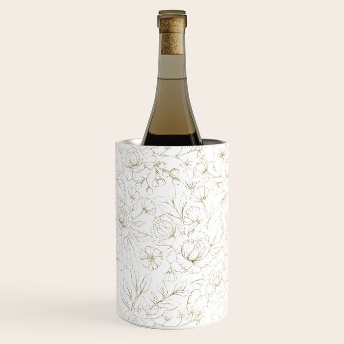 Elegant simple modern faux gold white floral Wine Chiller Gallery Image 1