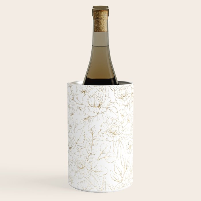 Elegant simple modern faux gold white floral Wine Chiller Gallery Image 3