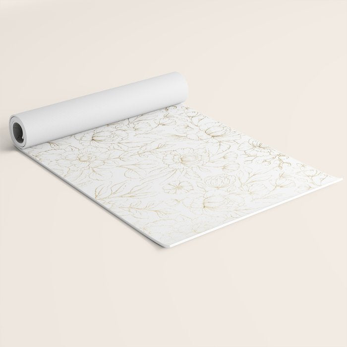 Elegant simple modern faux gold white floral Yoga Mat Gallery Image 2