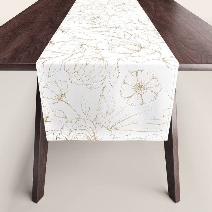 Elegant simple modern faux gold white floral Table Runner Gallery Image 1