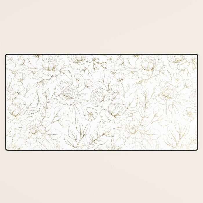 Elegant simple modern faux gold white floral Desk Mat Gallery Image 3