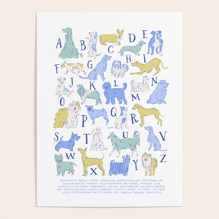 Dog Alphabet Print for Kids Room in Blue and Green Poster Gallery Image 1