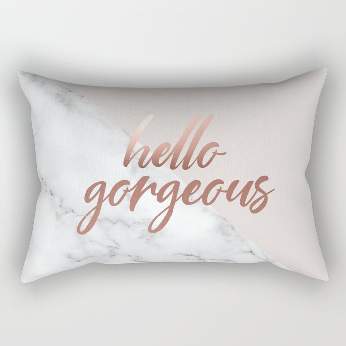 Hello Gorgeous, Rose Gold, Pink, Marble Rectangular Pillow Gallery Image 2