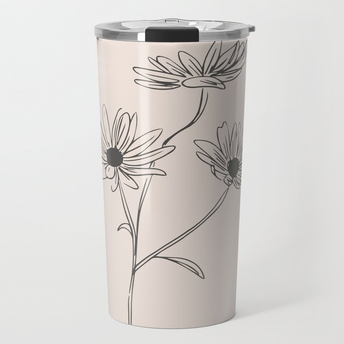 Minimal Line Art Flowers 6 Travel Mug Gallery Image 1