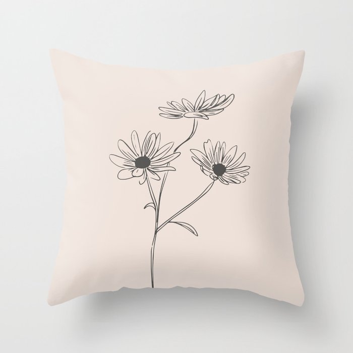 Minimal Line Art Flowers 6 Throw Pillow Gallery Image 6