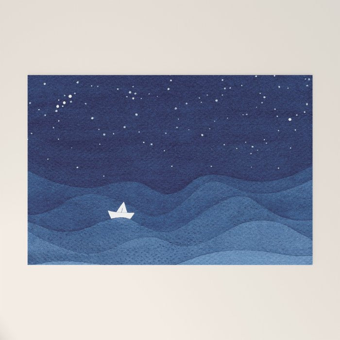 blue ocean waves, sailboat ocean stars Welcome Mat Gallery Image 1