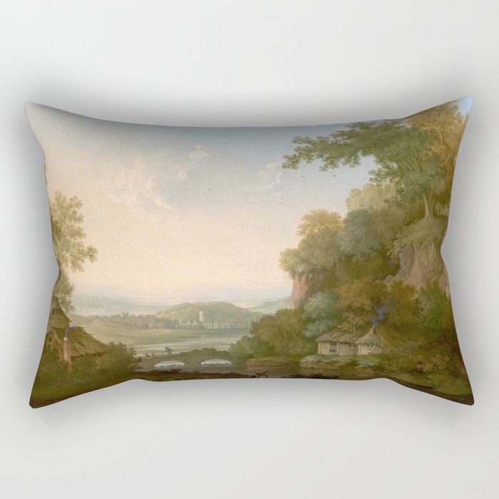 River Valley Antique Oil Painting Rectangular Pillow Gallery Image 2