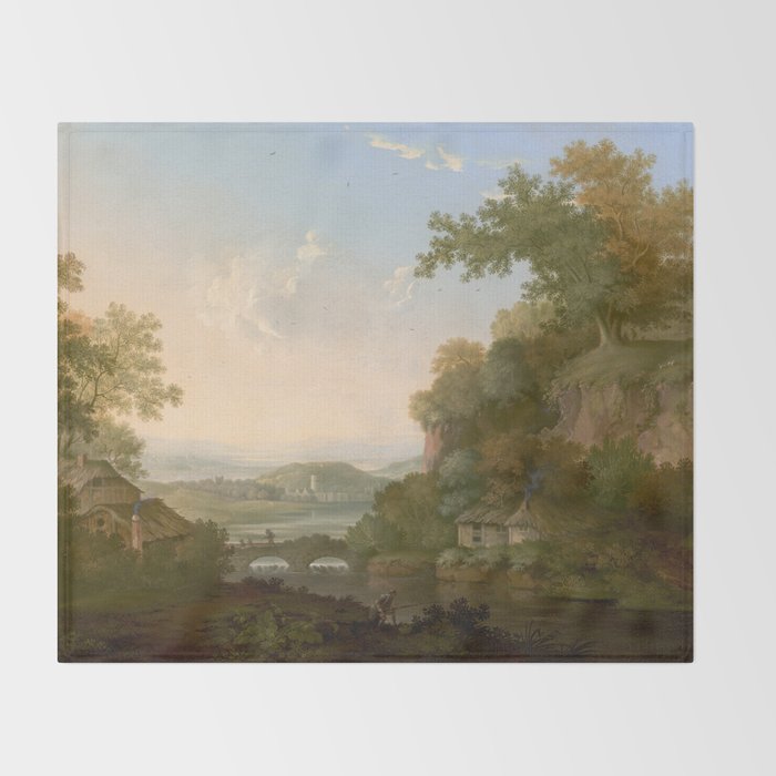 River Valley Antique Oil Painting Throw Blanket Gallery Image 2