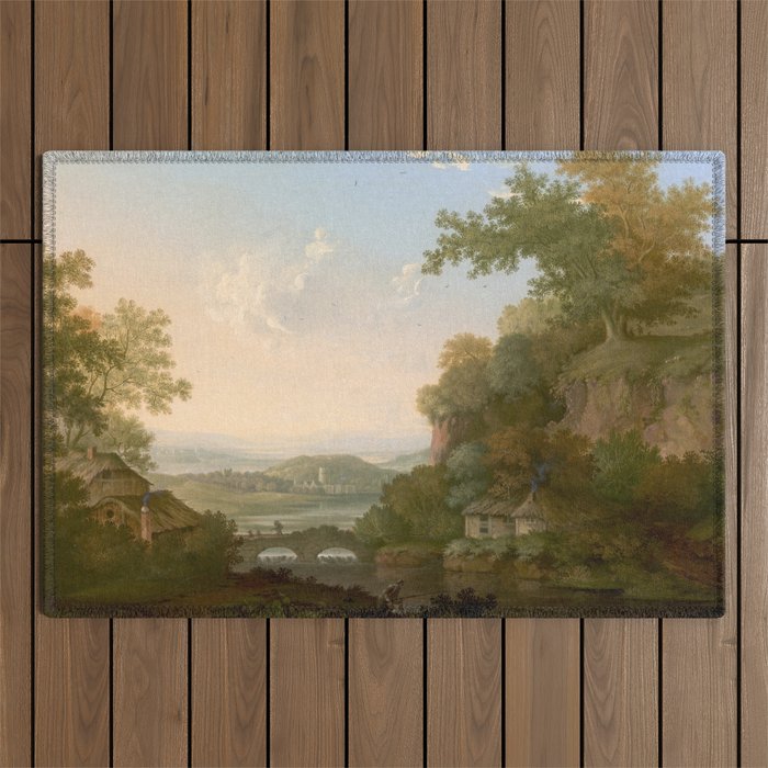 River Valley Antique Oil Painting Outdoor Rug Gallery Image 1
