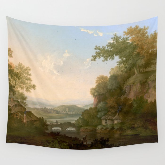 River Valley Antique Oil Painting Wall Tapestry Gallery Image 4