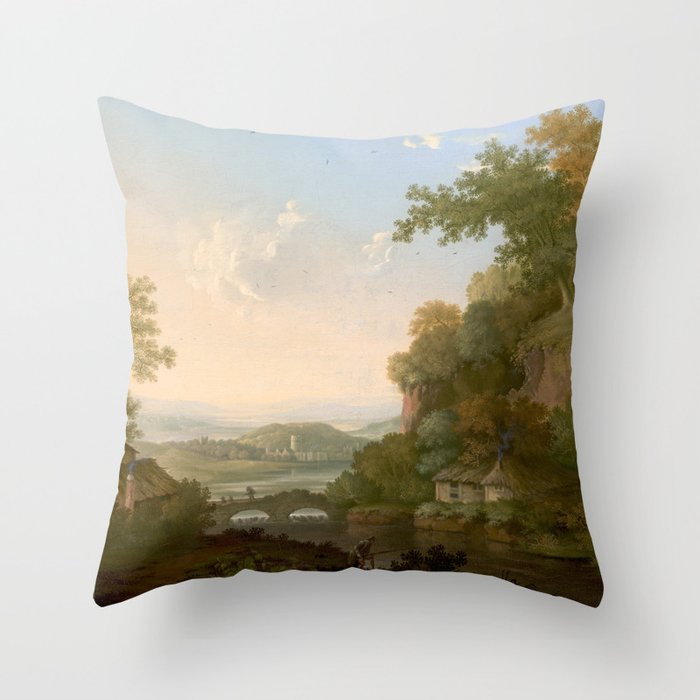 River Valley Antique Oil Painting Throw Pillow Gallery Image 6