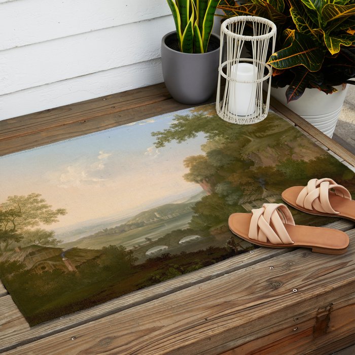 River Valley Antique Oil Painting Outdoor Rug Gallery Image 2