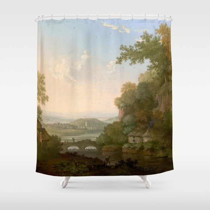 River Valley Antique Oil Painting Shower Curtain Gallery Image 1