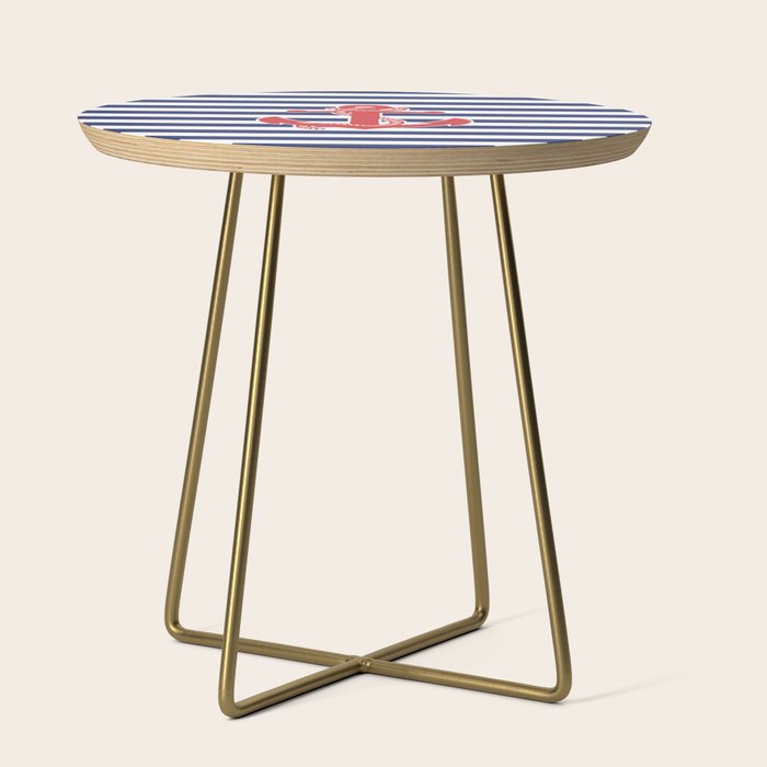 Retro Navy Anchor and Stripes Pattern 222 Red White and Blue Side Table Gallery Image 1