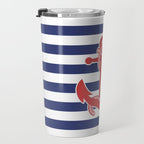 Retro Navy Anchor and Stripes Pattern 222 Red White and Blue Travel Mug Gallery Image 3