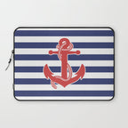 Retro Navy Anchor and Stripes Pattern 222 Red White and Blue Laptop Sleeve Gallery Image 1