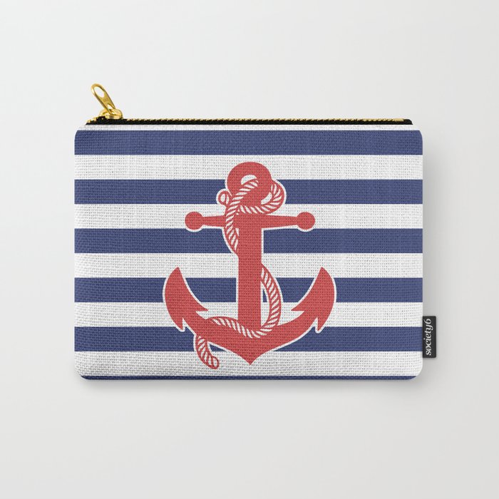 Retro Navy Anchor and Stripes Pattern 222 Red White and Blue Carry All Pouch Gallery Image 1