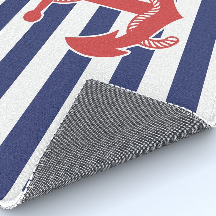 Retro Navy Anchor and Stripes Pattern 222 Red White and Blue Rug Gallery Image 4