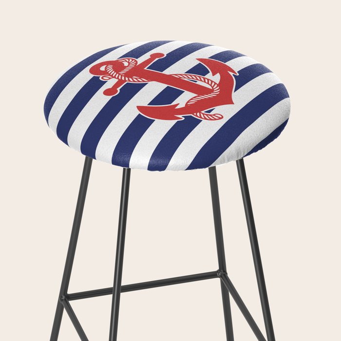 Retro Navy Anchor and Stripes Pattern 222 Red White and Blue Stool Gallery Image 2
