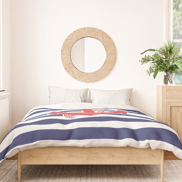 Retro Navy Anchor and Stripes Pattern 222 Red White and Blue Duvet Cover Gallery Image 3