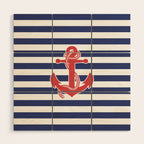 Retro Navy Anchor and Stripes Pattern 222 Red White and Blue Wood Wall Art Gallery Image 1
