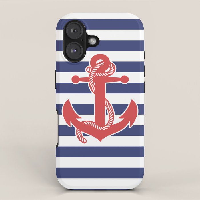 Retro Navy Anchor and Stripes Pattern 222 Red White and Blue iPhone Case Gallery Image 1