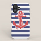 Retro Navy Anchor and Stripes Pattern 222 Red White and Blue iPhone Case Gallery Image 1