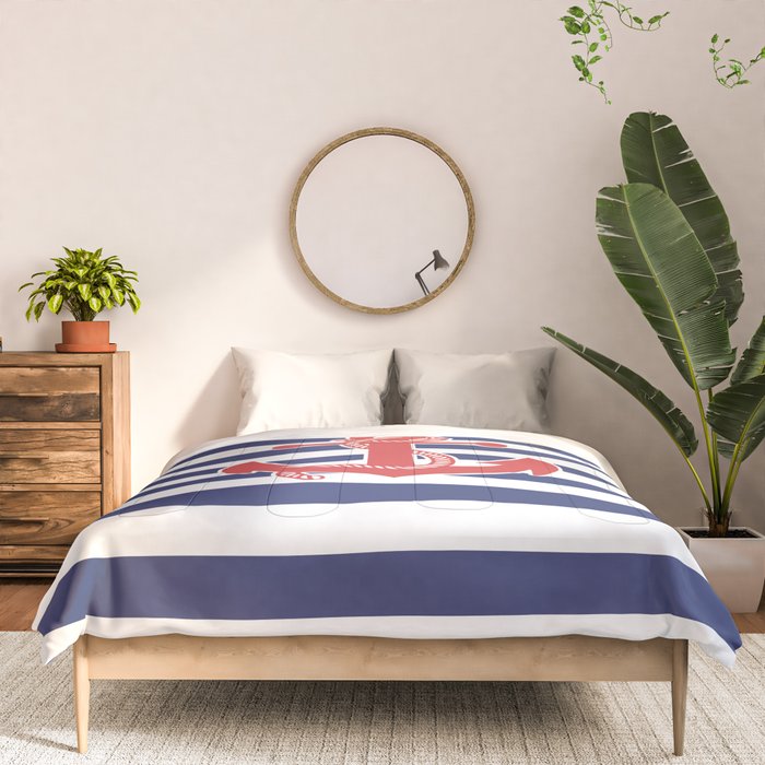 Retro Navy Anchor and Stripes Pattern 222 Red White and Blue Comforter Gallery Image 3
