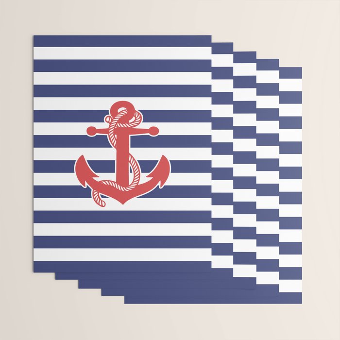 Retro Navy Anchor and Stripes Pattern 222 Red White and Blue Wrapping Paper Gallery Image 3
