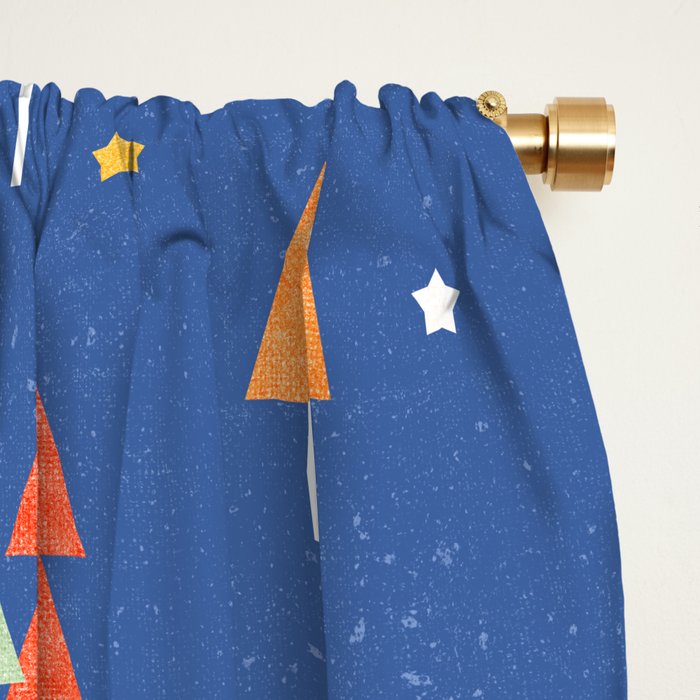 Colorful Scandinavian Christmas Trees on Blue Window Curtain Gallery Image 2