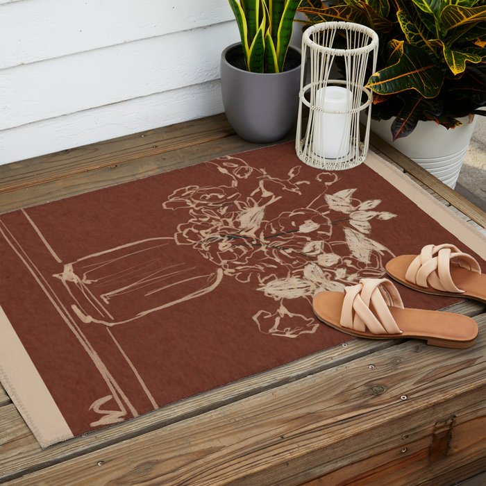 Minimalist Flowers In A Vase 2 Outdoor Rug Gallery Image 2
