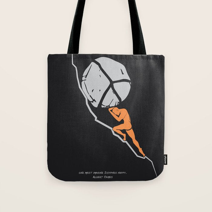 One Must Imagine Sisyphus Happy - Illustration - Albert Camus Quote Tote Bag Gallery Image 1