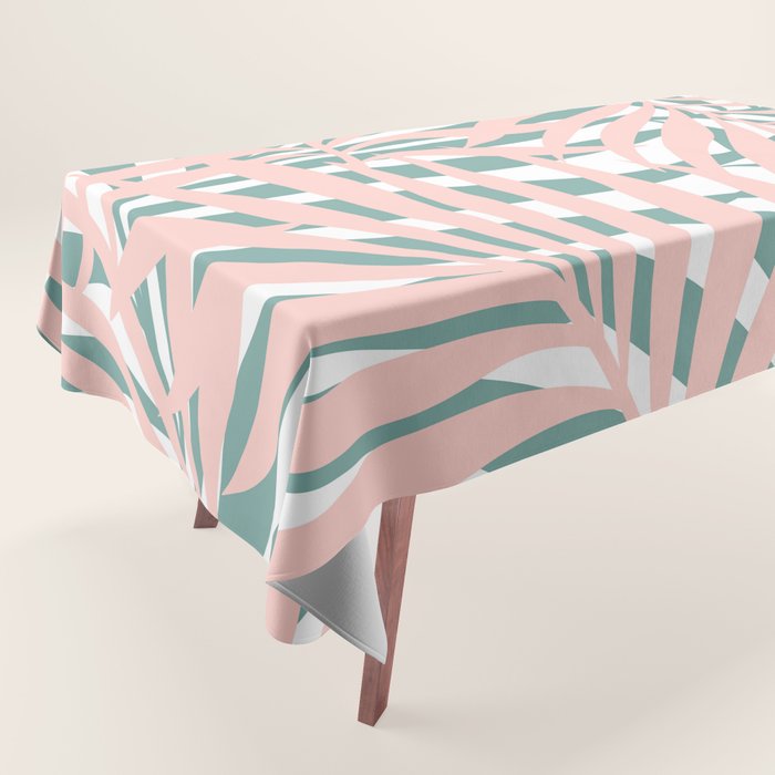 Summer, Tropical Green and Pink, Palm Leaves Pattern Tablecloth Gallery Image 1