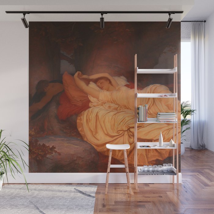 Cymon and Iphigenia, sleeping beauty female portrait painting by Frederic Leighton Wall Mural Gallery Image 1