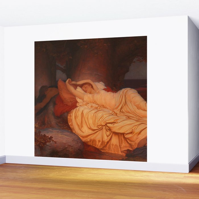 Cymon and Iphigenia, sleeping beauty female portrait painting by Frederic Leighton Wall Mural Gallery Image 2