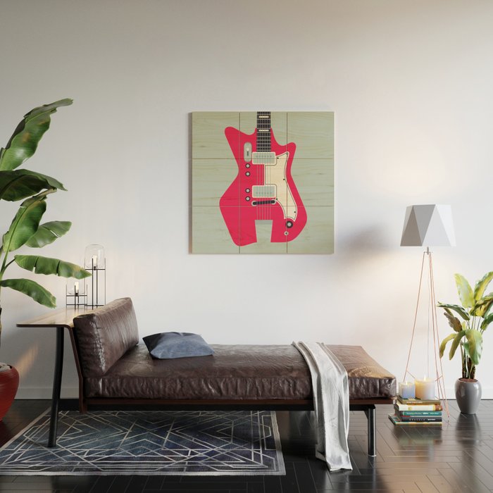 Retro 60s Surf Rock Electric Guitar - Slate Wood Wall Art Gallery Image 2