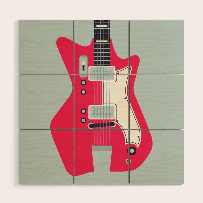 Retro 60s Surf Rock Electric Guitar - Slate Wood Wall Art Gallery Image 1