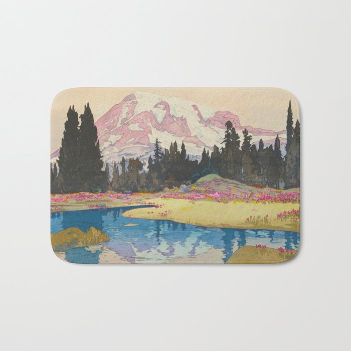 Mount Rainier Vintage Beautiful Japanese Woodblock Print Hiroshi Yoshida Bath Mat Gallery Image 1