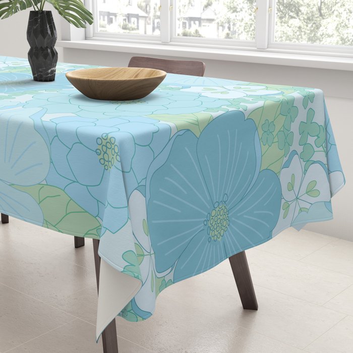 Light Blue Pastel Vintage Floral Pattern Tablecloth Gallery Image 3