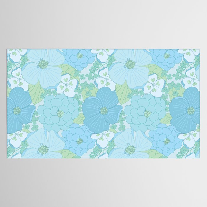 Light Blue Pastel Vintage Floral Pattern Tablecloth Gallery Image 2