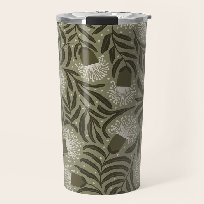 Whimsical Florals / Cream & Green Travel Mug Gallery Image 1