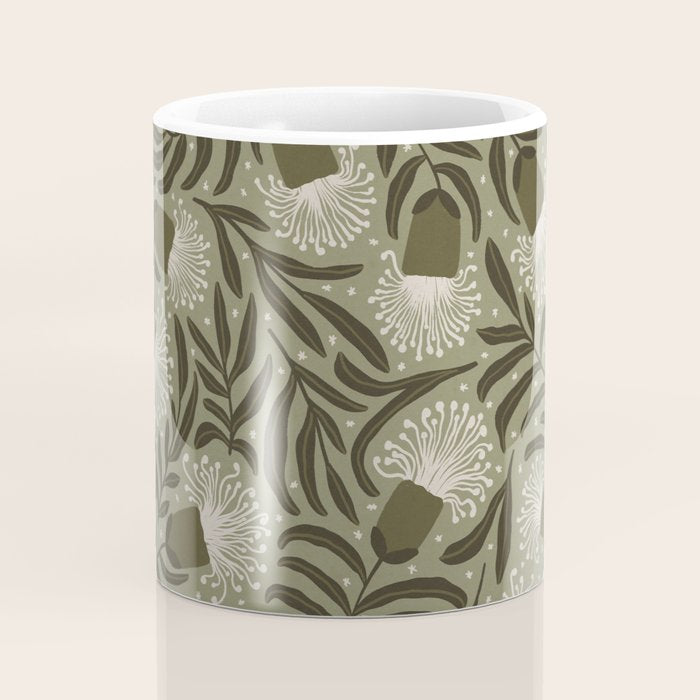Whimsical Florals / Cream & Green Coffee Mug Gallery Image 4