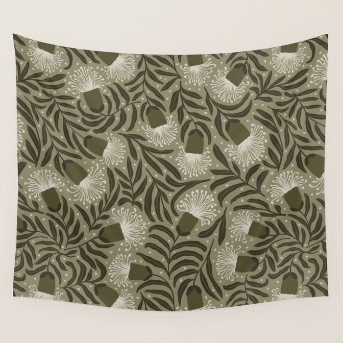Whimsical Florals / Cream & Green Wall Tapestry Gallery Image 4