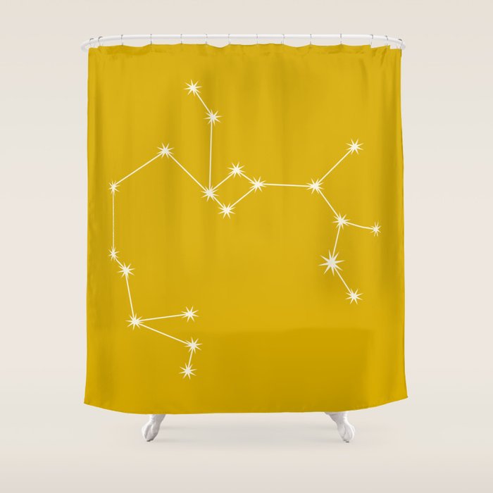Sagittarius Zodiac Star Constellation Line Art Golden Yellow Shower Curtain Gallery Image 1
