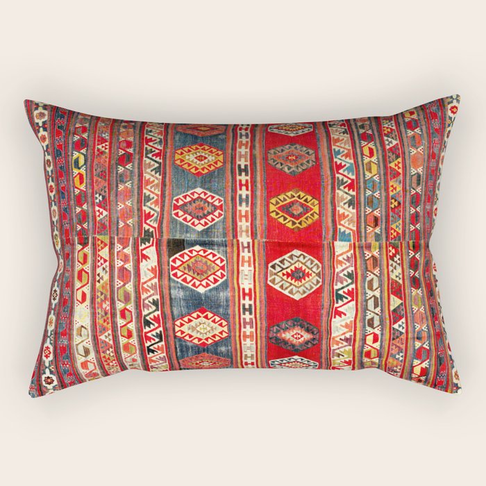 West Anatolian  Antique Turkish Kilim Print Rectangular Pillow Gallery Image 2