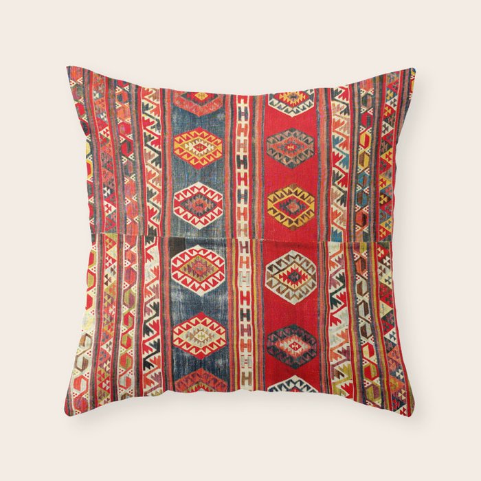 West Anatolian  Antique Turkish Kilim Print Throw Pillow Gallery Image 6