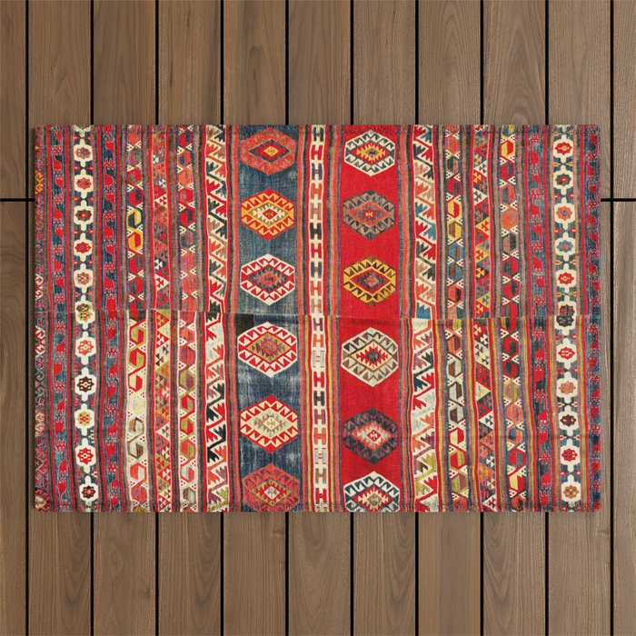 West Anatolian  Antique Turkish Kilim Print Outdoor Rug Gallery Image 1