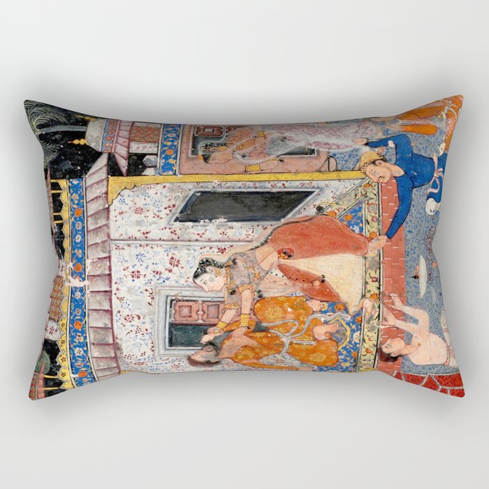 -India, Mughal, Reign of Akbar, 16th century - Page from Tales of a Parrot (Tuti-nama)- Eighth night- The deceitful wife a - 1962 Rectangular Pillow Gallery Image 1