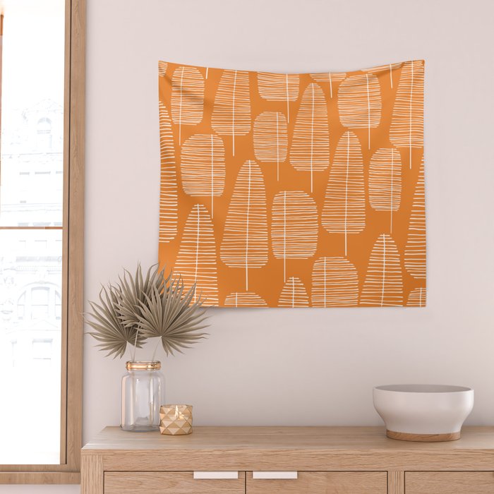 Mid Century Modern Forest Navel Orange Wall Tapestry Gallery Image 2