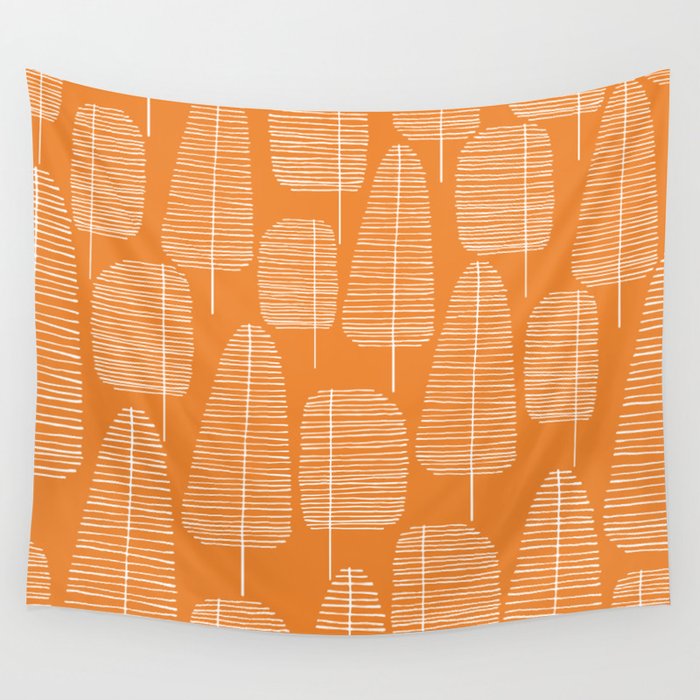 Mid Century Modern Forest Navel Orange Wall Tapestry Gallery Image 4
